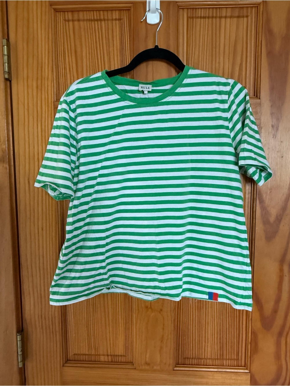 KULE Women’s Green & White Striped Tee, Size Large